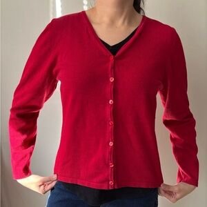 Vintage Romantic Red Whimsical Silk Button Up Preppy Cardigan - Size Medium